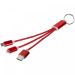 Metal 3-in-1 charging cable with keychain RED